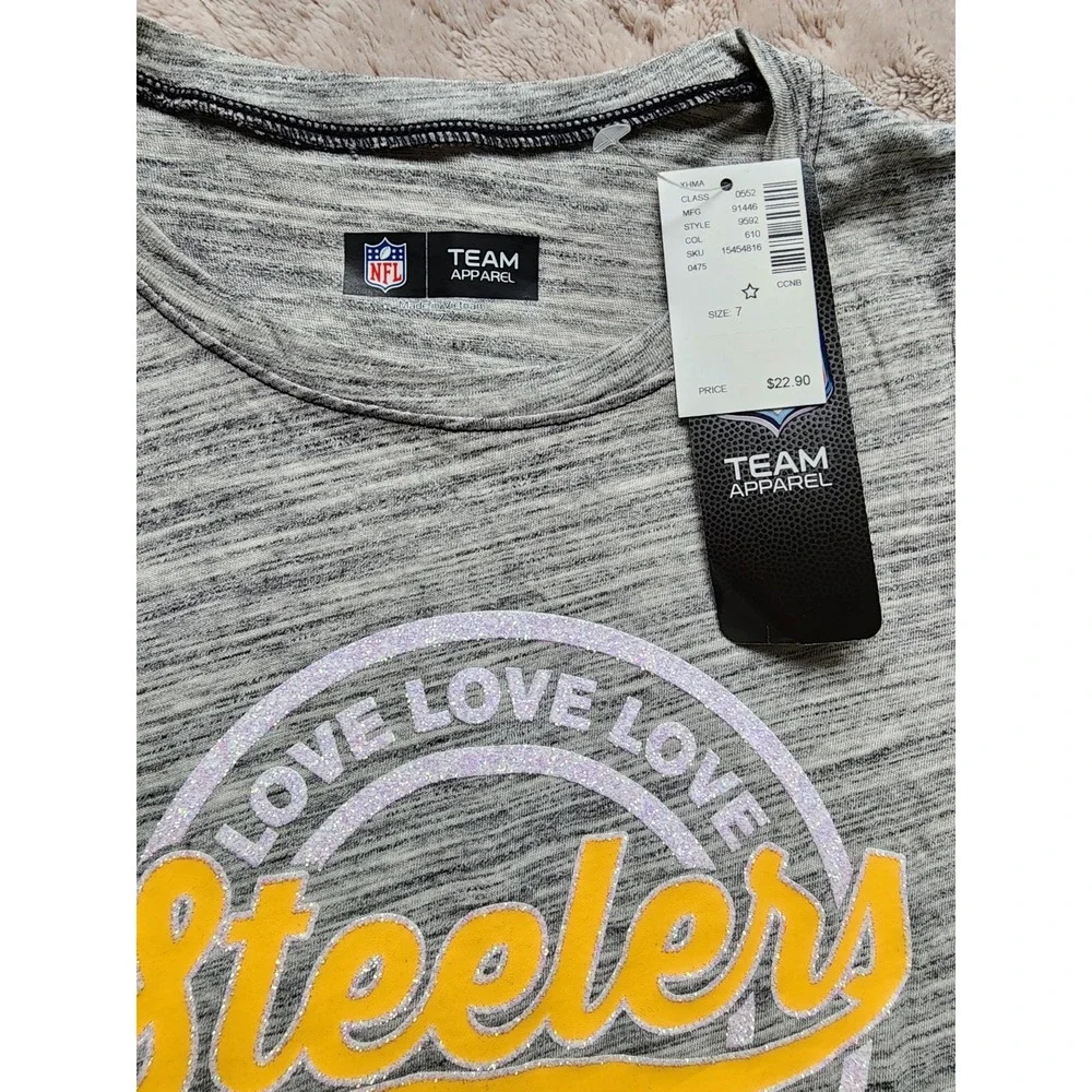 NFL Team Apparel Pittsburgh Steelers Justice Girls Size 7 T-Shirt Glitter Logo